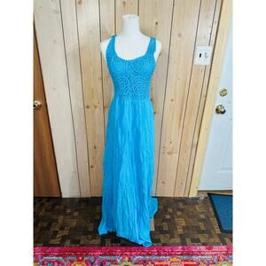 Beautiful Turquoise Crochet Top Maxi Sundress Tropical European Greek Cotton